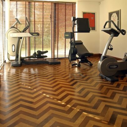 Parquet wood floor in a herringbone pattern